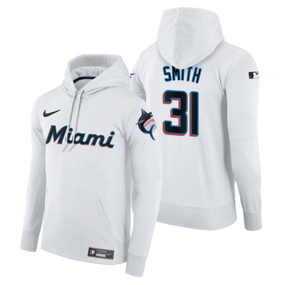 Men Miami Marlins #31 Smith white home hoodie 2021 MLB Nike Jerseys